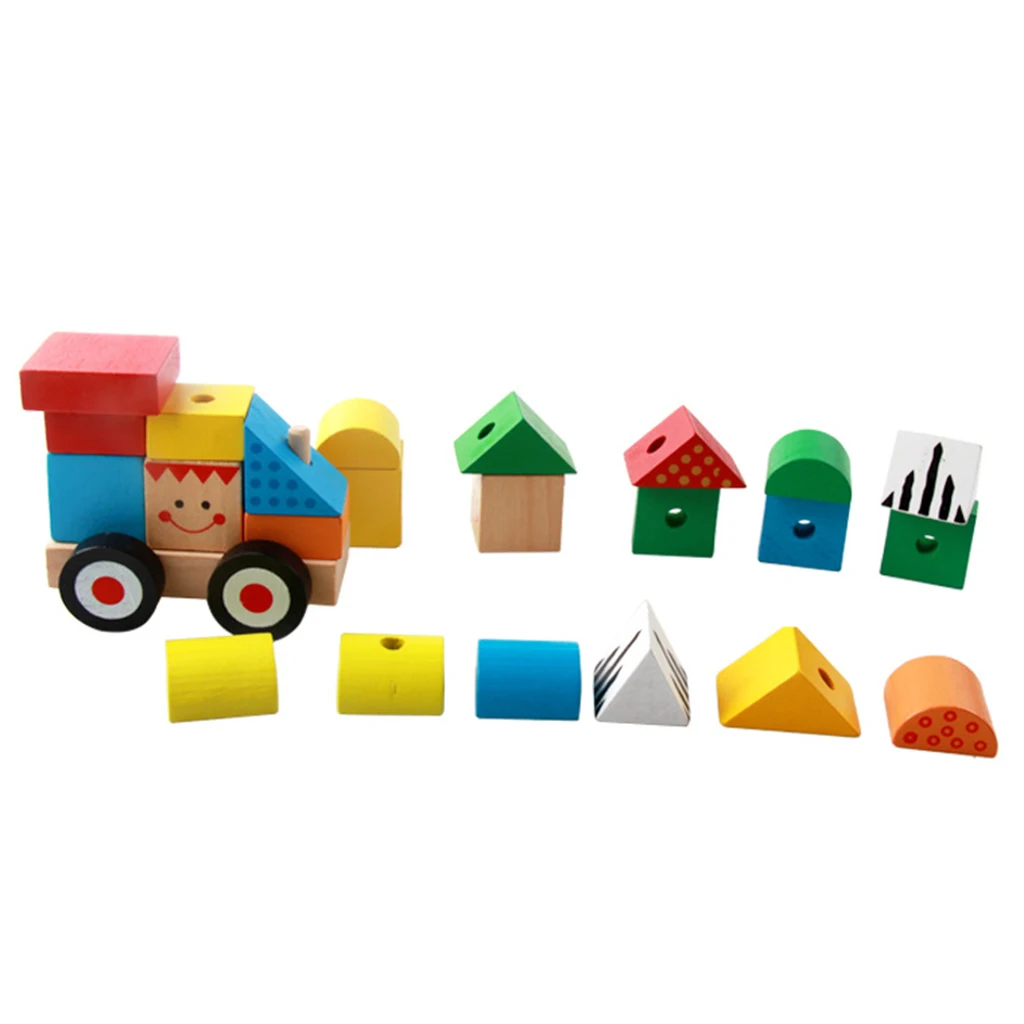 Baby Toys Montessori Trailer Wooden Train Vehicle Blocks Geometry Color Congnitive Education Gifts