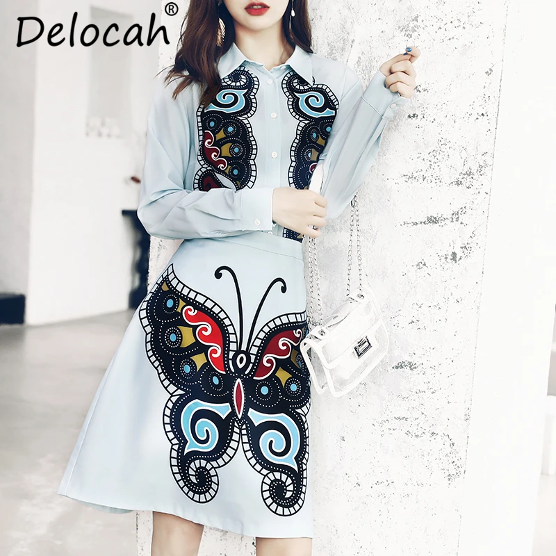 Delocah Autumn Women Set Runway Fashion Designer Long Sleeve Slim Shirt+Butterfly Printed Knee-Length Skirt Two Pieces Set
Delocah Autumn Women Set Runway Fashion Designer Long Sleeve Slim Shirt+Butterfly Printed Knee-Length Skirt Two Pieces Set
