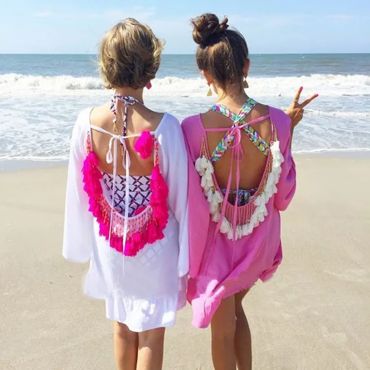 Women Summer Dresses 2019 Backless Tassels Cover Up Beachwear Woman Vestido Dress Sexy Pareo Bikini Covers Beach Tunic Dress
Women Summer Dresses 2019 Backless Tassels Cover Up Beachwear Woman Vestido Dress Sexy Pareo Bikini Covers Beach Tunic Dress