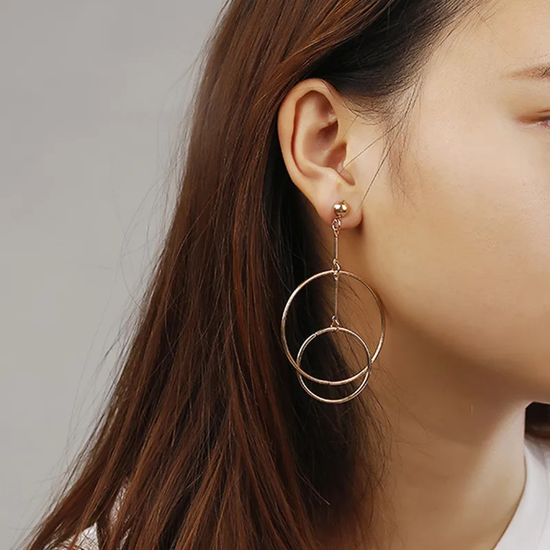 2018 New Simple Double Round Circle Drop Earrings Women's Golden Silver Color Unquie Geometric Earrings Gift For Party Wedding
2018 New Simple Double Round Circle Drop Earrings Women's Golden Silver Color Unquie Geometric Earrings Gift For Party Wedding