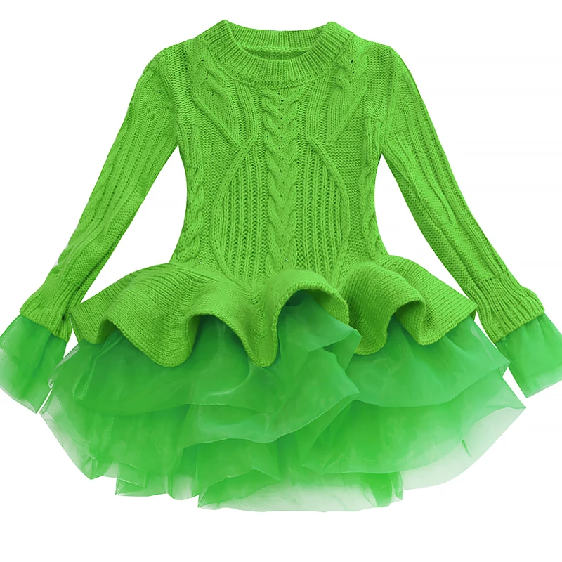 Kids Girls Knitted Sweater Winter Pullovers Crochet Mini Tutu Dress Tops Clothes