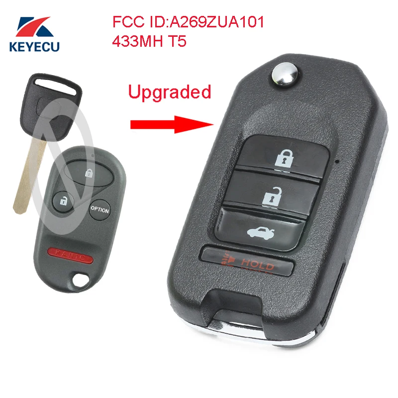 KEYECU Replacement Upgraded Flip Remote Car Key Fob 433MHz T5 for Honda 2003-2004 Odyssey / 2003-2005 Pilot FCC ID: A269ZUA101
KEYECU Replacement Upgraded Flip Remote Car Key Fob 433MHz T5 for Honda 2003-2004 Odyssey / 2003-2005 Pilot FCC ID: A269ZUA101