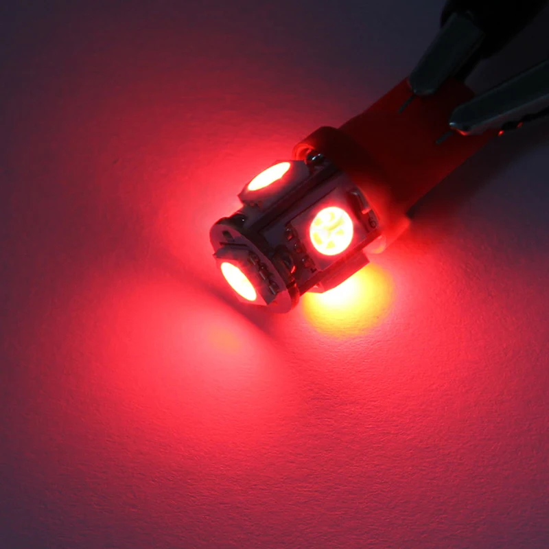 JX-LCLYL 10pcs T10 194 168 W5W 5050 5LED Car Wedge Width Tail Light Lamp Bulb Red