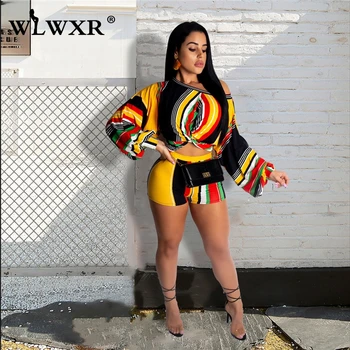 WLWXR Casual Striped Print Summer 2 Piece Set Outfits For Women Suit Lantern Sleeve Crop Top and Biker Shorts Women Matching Set
WLWXR Casual Striped Print Summer 2 Piece Set Outfits For Women Suit Lantern Sleeve Crop Top and Biker Shorts Women Matching Set