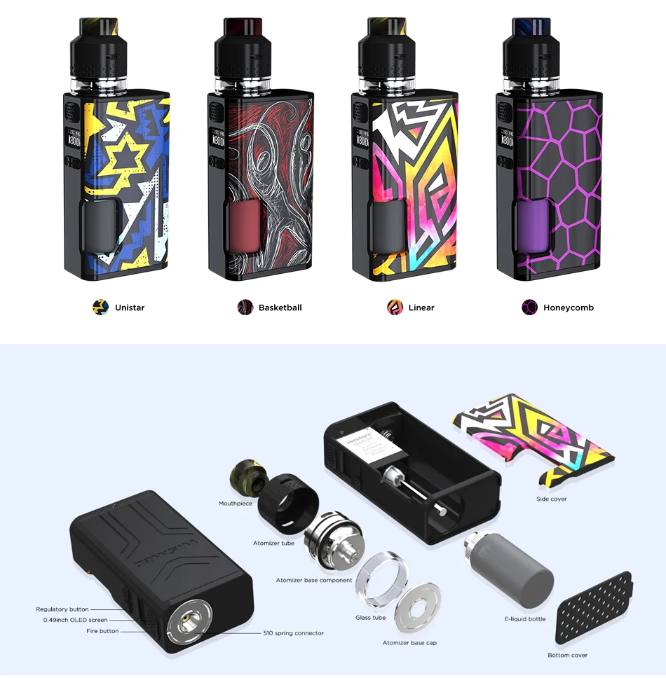 Wismec Luxotic Surface Kit with 2ml KESTREL Tank 6.5ml Bottle 80W Luxotic Surface Box MOD Electronic CIgarette Vape kit