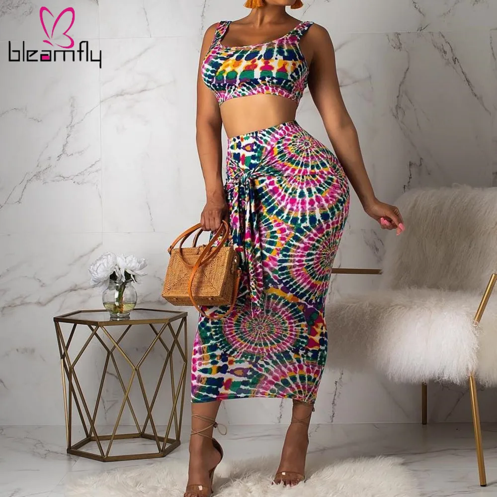 Boho Printed Tie Dye Two Piece Set Summer Women O Neck Sleeveless Crop Top+Bandage Mid-Calf Skirt Sexy 2 Pcs Club Outfits
Boho Printed Tie Dye Two Piece Set Summer Women O Neck Sleeveless Crop Top+Bandage Mid-Calf Skirt Sexy 2 Pcs Club Outfits