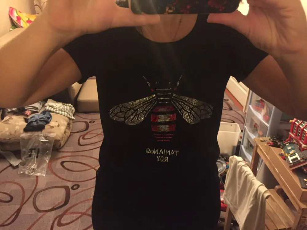 Rhinestone T Shirt Bee Blingbling Crystal Women Top Tees (Us 2-18W)