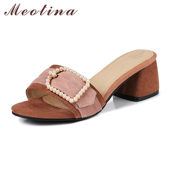 Meotina Summer Shoes Sandals 2018 Women Slides Pearls Thick High Heels Casual Slippers Mix-Color Shoes Big Size 9 42 43 Brown
Meotina Summer Shoes Sandals 2018 Women Slides Pearls Thick High Heels Casual Slippers Mix-Color Shoes Big Size 9 42 43 Brown