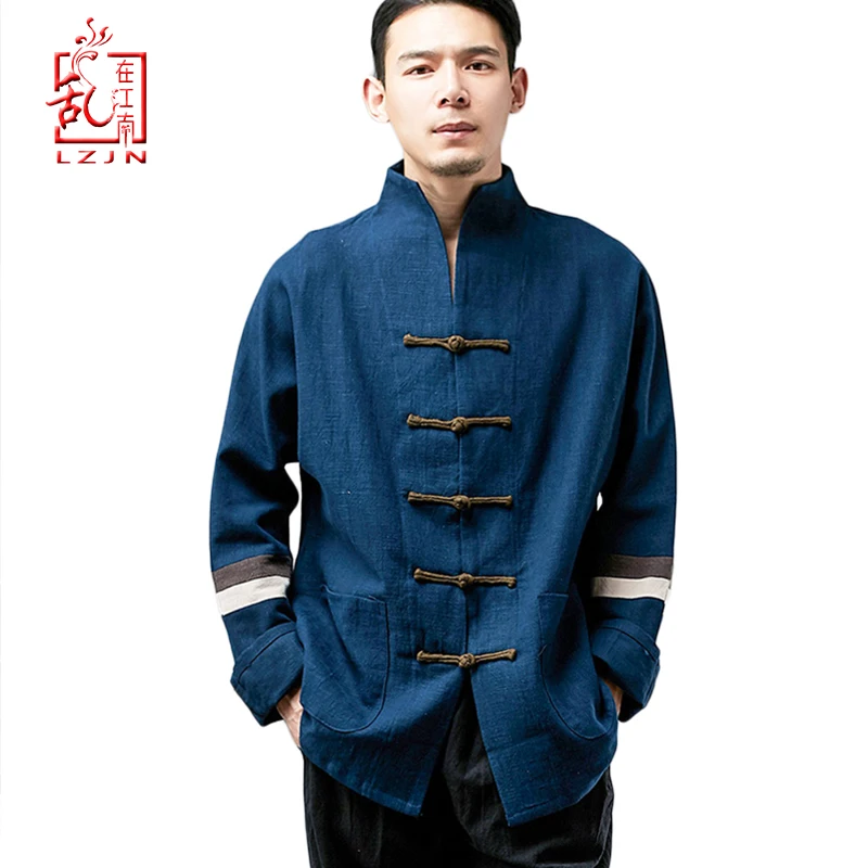 

LZJN Men's Chinese Traditional Cotton Linen Tai Chi Tang Suit Stylish Shirt Kung Fu Suit Clothing with Pockets