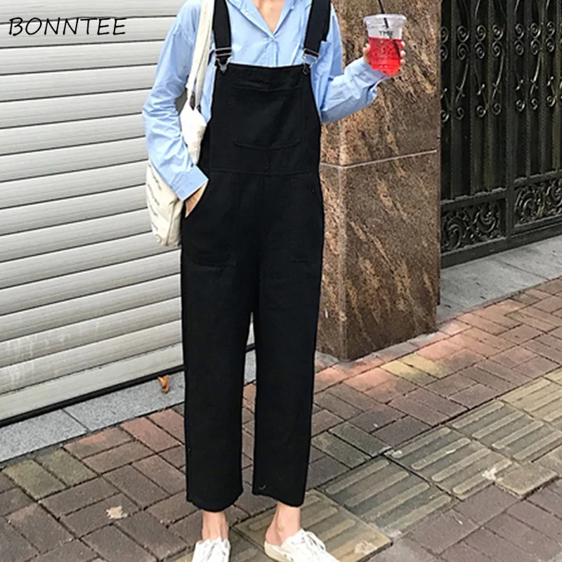 Jumpsuits Women Black Big Pockets Leisure High Quality Students Ankle-length Jumpsuit Korean Style Simple All-match Womens Denim
Jumpsuits Women Black Big Pockets Leisure High Quality Students Ankle-length Jumpsuit Korean Style Simple All-match Womens Denim