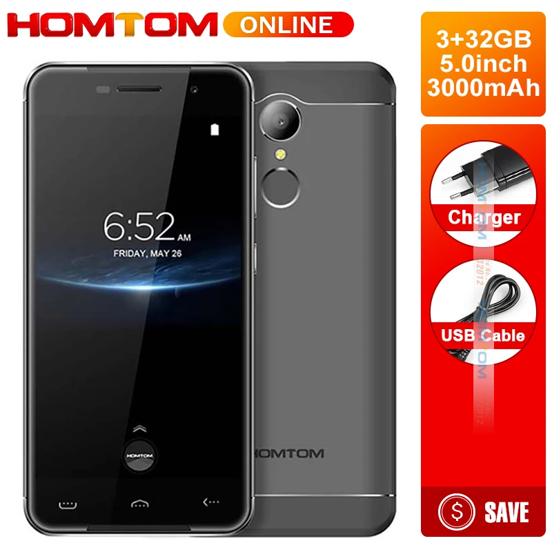 

Homtom HT37 Pro Smartphone 4G Double Speaker MTK6737 5.0 Inch HD Android 7.0 3GB+32GB 13MP 3000mAh Fingerprint ID Mobile Phone