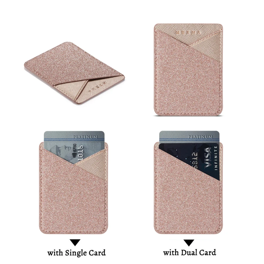 AFUNTA-Cartera para tarjetas de tel/éfono celular para tarjetas de identificaci/ón 4 unidades color negro//rosa//gris tarjetas de cr/édito compatibles con la mayor/ía de tel/éfonos inteligentes de licra
