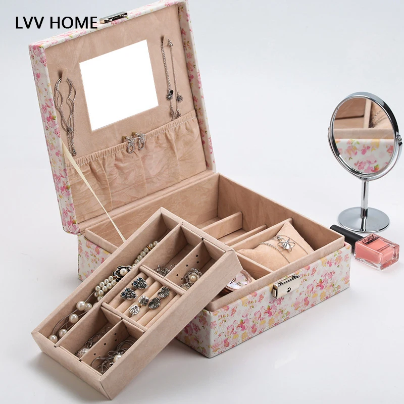 LVV HOME double layer jewelry storage box/Sub-grid design with lock practical retro leather storage box
LVV HOME double layer jewelry storage box/Sub-grid design with lock practical retro leather storage box