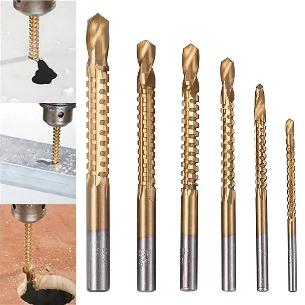 6pcs New Titaniums Coated HSS Drill Bit Electric Drill Plastic Metal Hole Grooving Drill Saw Carpenter Woodworking Tools
6pcs New Titaniums Coated HSS Drill Bit Electric Drill Plastic Metal Hole Grooving Drill Saw Carpenter Woodworking Tools