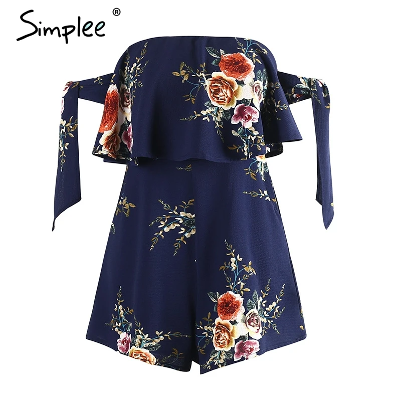 Simplee Sexy off shoulder print jumpsuit romper Elegant strap bow backless playsuit Summer beach flower pocket short overalls
Simplee Sexy off shoulder print jumpsuit romper Elegant strap bow backless playsuit Summer beach flower pocket short overalls