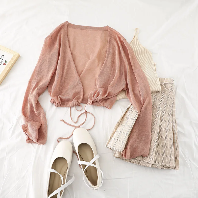 2019 new fashion women's chiffon shirt bottoming shirt knit Short solid color bandage bow cardigan sunscreen H090
2019 new fashion women's chiffon shirt bottoming shirt knit Short solid color bandage bow cardigan sunscreen H090