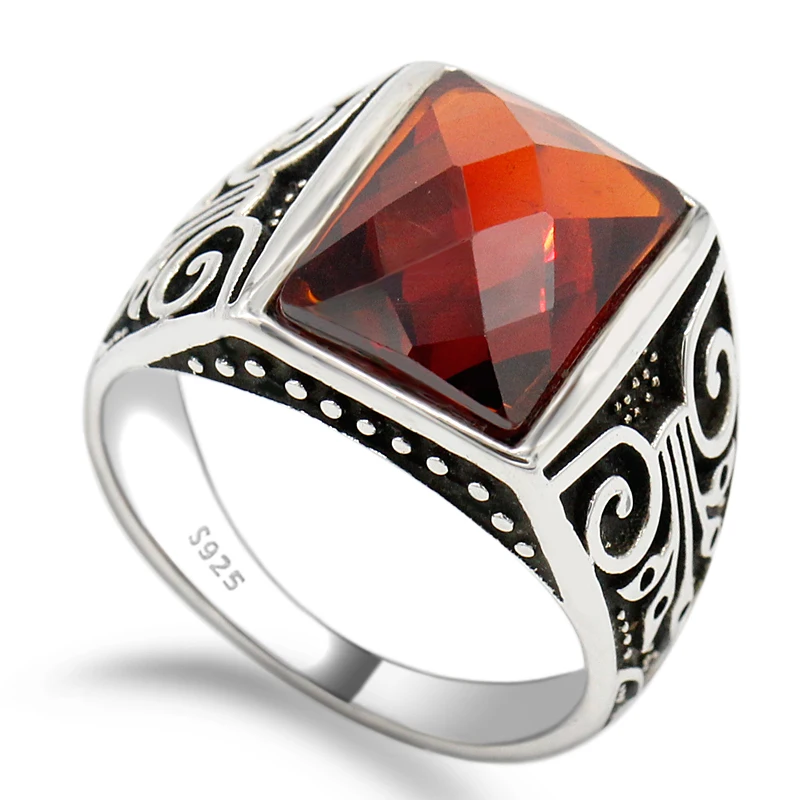 925 Sterling Silver Men Ring with Red Cubic Zircon Vintage Mural Finger Ring for Man Street Punk Fashion Jewelry
925 Sterling Silver Men Ring with Red Cubic Zircon Vintage Mural Finger Ring for Man Street Punk Fashion Jewelry