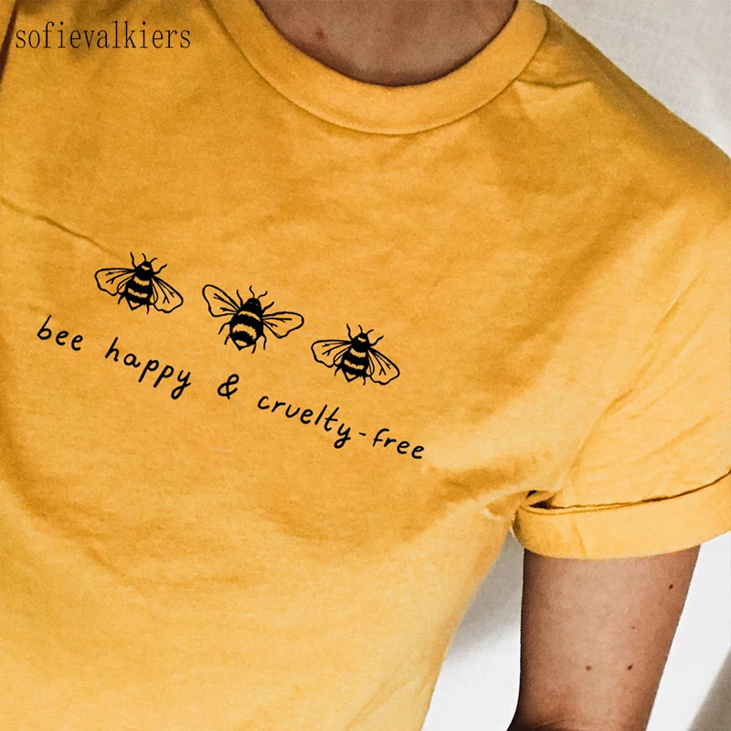 Save The Bees Graphic Tees Women Bee Happy & Cruelty - Free Print T-shirt Cotton Plus Size Female T Shirt Yellow Top Drop Ship
Save The Bees Graphic Tees Women Bee Happy & Cruelty - Free Print T-shirt Cotton Plus Size Female T Shirt Yellow Top Drop Ship