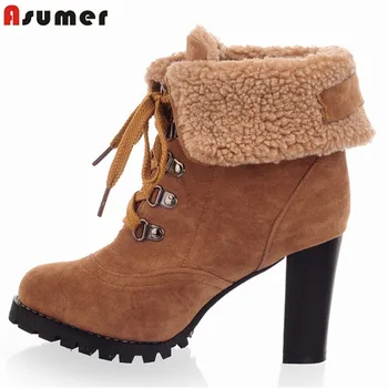 ASUMER new fashion thick high heels warm snow boots lace up fur inside women's ankle boots platform shoes woman
ASUMER new fashion thick high heels warm snow boots lace up fur inside women's ankle boots platform shoes woman