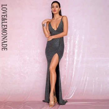 LOVE&LEMONADE Sexy Silver Deep V-Neck Open Back Fishtail Style Bodycon Party Reflective Sequins Split Maxi Dress LM81222-3
LOVE&LEMONADE Sexy Silver Deep V-Neck Open Back Fishtail Style Bodycon Party Reflective Sequins Split Maxi Dress LM81222-3