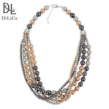 

DiLiCa Fashion Big Imitation Pearl Necklaces Chokers for Women Multi-layer Statement Necklace Female Sweater Necklace Chain
