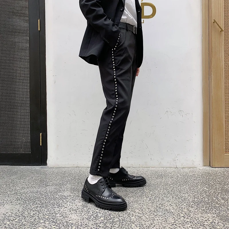 Men Rivet Fashion Casual Slim Fit Suit Pant Fashion Show Trousers Male Streetwear Vintage Punk Hip Hop Style Clothes
Men Rivet Fashion Casual Slim Fit Suit Pant Fashion Show Trousers Male Streetwear Vintage Punk Hip Hop Style Clothes