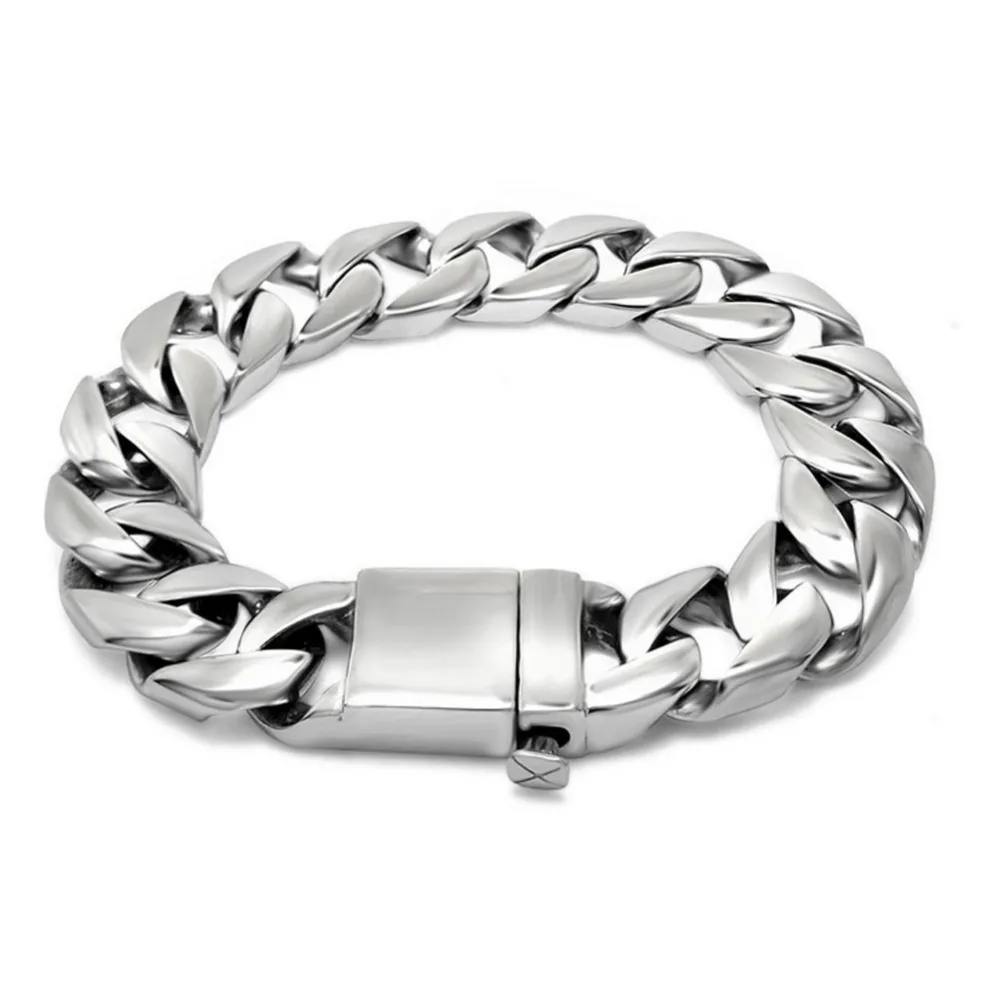 

Jade Angel Men's Curb Link Chain Bracelet 316l Titanium Stainless Steel 15mm Width Silver Color