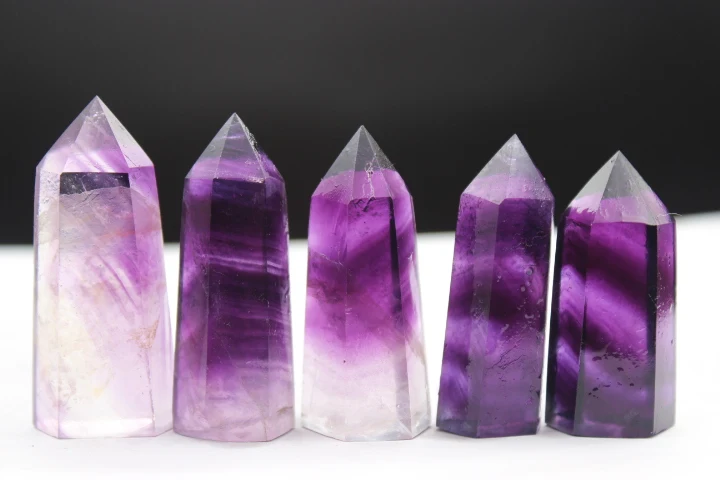 Image TOP!!!135g  5pcs  Natural purple stripes fluorite crystals wand treatment free shipping