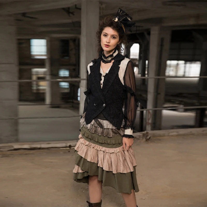 Women's Steampunk Long Skirt Patchwork Tiered Pleated Split Vintage Skirt SP216GF
Women's Steampunk Long Skirt Patchwork Tiered Pleated Split Vintage Skirt SP216GF