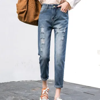 

Mom Jeans High Waist Vintage For Women Teen Girls Ripped Distressed Destroyed Denim Pants Boyfriend White Black Blue Plus Size