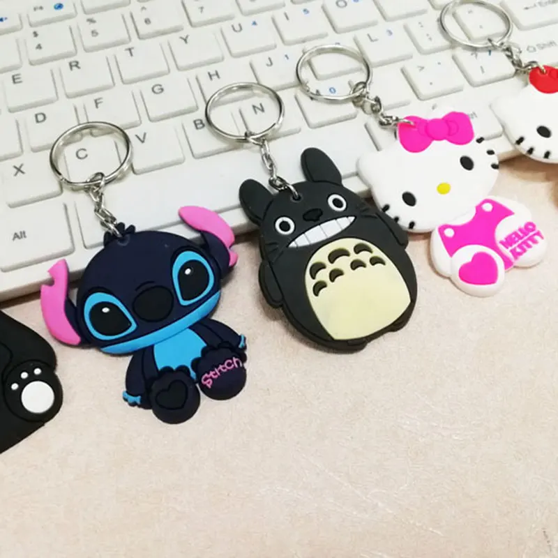 

PVC Amine Cartoon Keychain Kids Child Gifts 5cm Size Cute KT Stitch Totoro and Hero Silicone Keyring Women Bag Car Keyholder