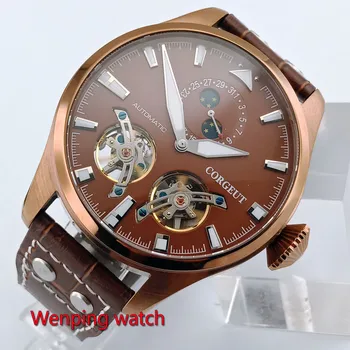 46mm coffee dial steel case Corgeut luminous automatic Date mens wrist watch W2823 
46mm coffee dial steel case Corgeut luminous automatic Date mens wrist watch W2823