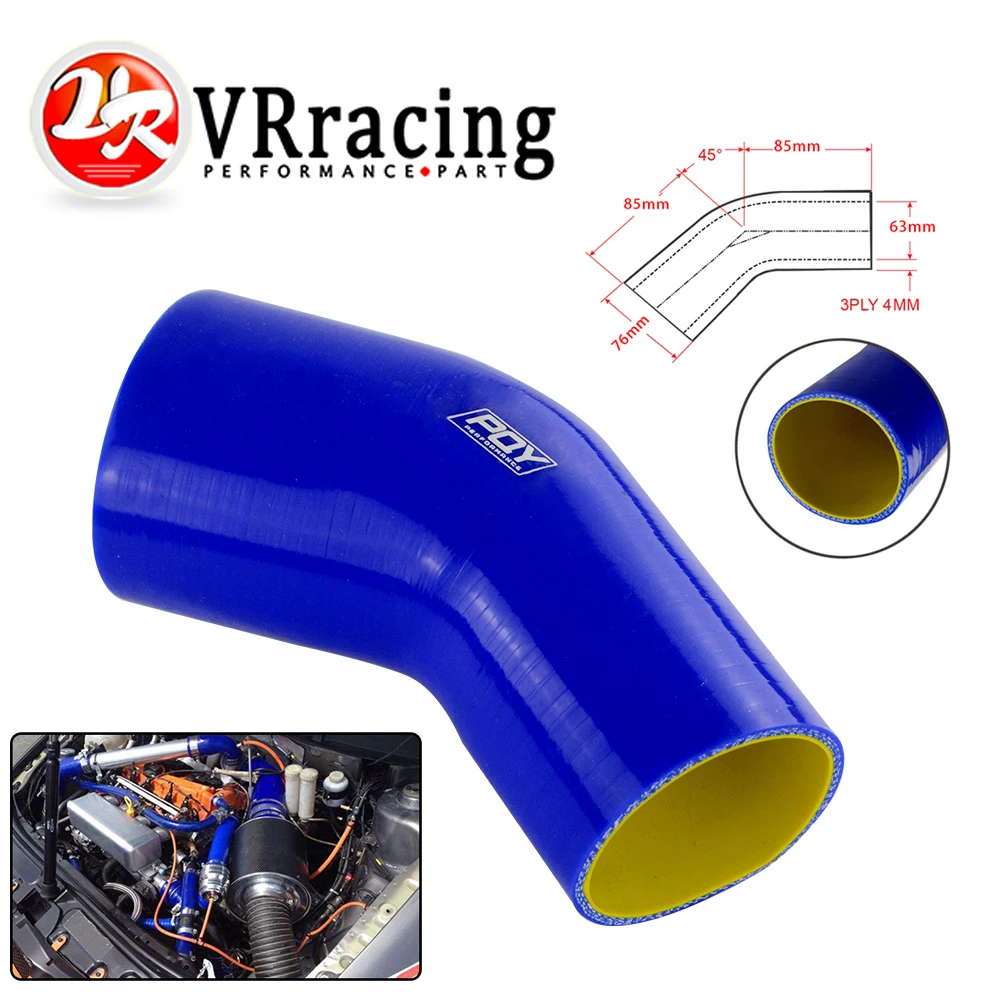 VR - 2.5"-3" 63mm-76mm 45 Degree Elbow Reducer Silicone Hose Pipe Turbo Intake Blue or Black with inner yellow VR-SH4525030-QY
VR - 2.5"-3" 63mm-76mm 45 Degree Elbow Reducer Silicone Hose Pipe Turbo Intake Blue or Black with inner yellow VR-SH4525030-QY