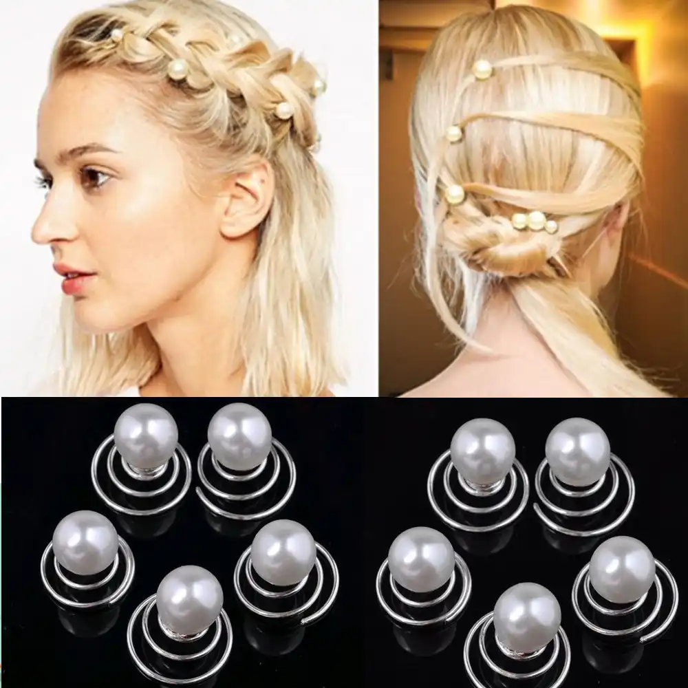 12pcs Lot Wedding Bridal Pearl Hair Bobby Pins Spiral Spin Screw