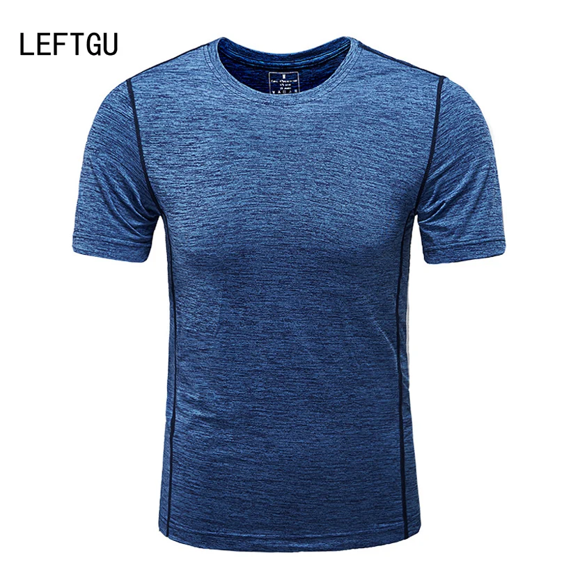 Image LEFTGU t shirts Men 2017 Fashion Brand Clothing breathable crossfit Men t shirt slim fit Tops bodybuilding camiseta masculina