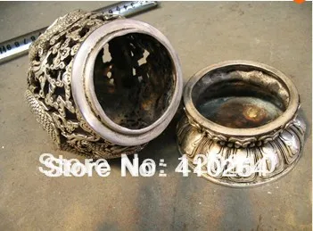 Elegant dragon smoked censer of the geezer dish Tibet silver bronze statue