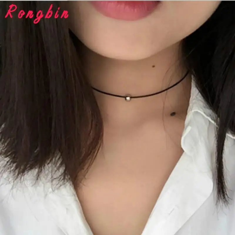Simple Fashion Choker Necklace Thin Black Leather Rope Maxi Necklaces With Silver/Gold-color Metal Beads Short Necklace Women
Simple Fashion Choker Necklace Thin Black Leather Rope Maxi Necklaces With Silver/Gold-color Metal Beads Short Necklace Women