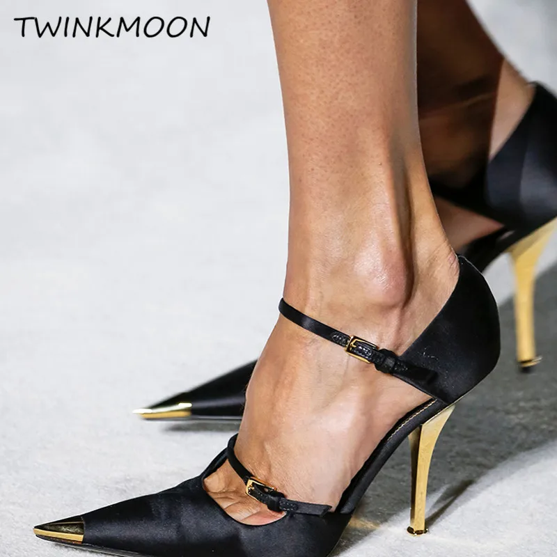Satin Marry Jane Pump Gold Metal Heel Pointed Toe Buckle Strap Celebrity Women Sandals High Heels Shoes Summer Prom Party Runway
Satin Marry Jane Pump Gold Metal Heel Pointed Toe Buckle Strap Celebrity Women Sandals High Heels Shoes Summer Prom Party Runway