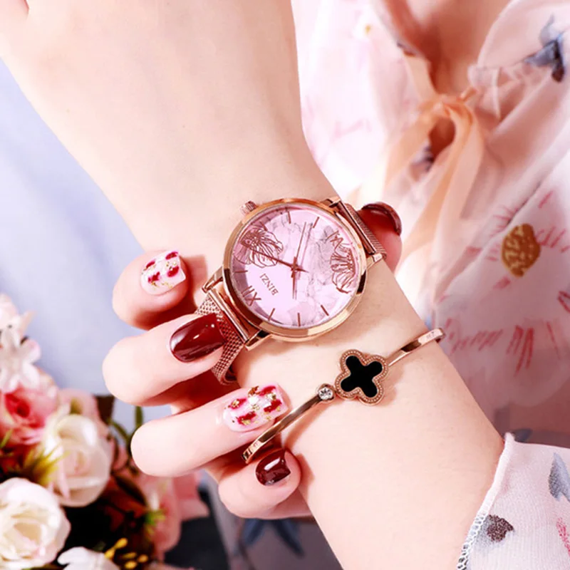 Luxury Brand Fashion Flower Marble Pink Watch Women Dress Watches Ladies Rose Gold Mesh Steel Quartz Wristwatch relogio feminino
Luxury Brand Fashion Flower Marble Pink Watch Women Dress Watches Ladies Rose Gold Mesh Steel Quartz Wristwatch relogio feminino