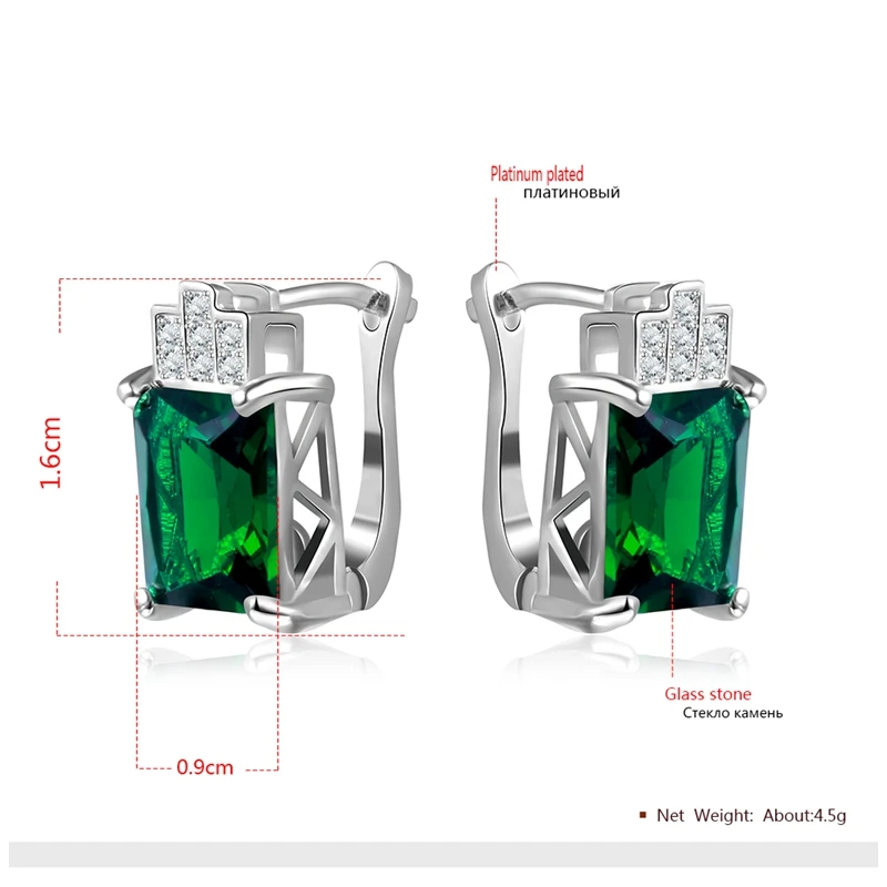 Boucles d'oreilles à tige en pierre verte argentée pour femme