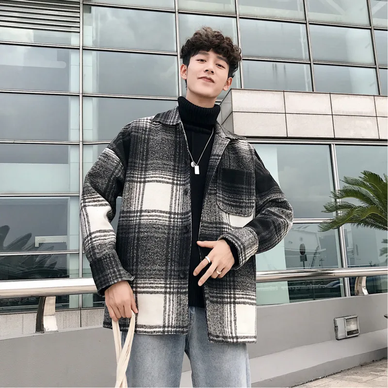Autumn Winter New Coat Men Fashion Plaid Casual Loose Warm Long Jacket Streetwear Male Clothes Outwear Retro Windbreaker Man | Мужская