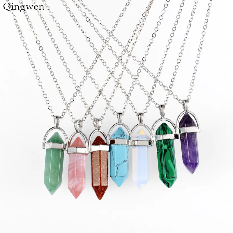 Qingwen Hot sale Column Quartz Necklaces Pendants Vintage Natural Stone Bullet Crystal Necklace For Women Jewelry
Qingwen Hot sale Column Quartz Necklaces Pendants Vintage Natural Stone Bullet Crystal Necklace For Women Jewelry