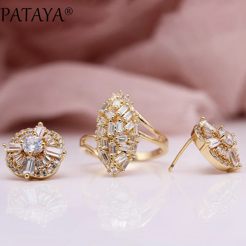 PATAYA New 585 Rose Gold White Irregular Natural Zircon Stud Earrings Rings Sets Women Fashion Fine Cute Girls Gift Jewelry Set
PATAYA New 585 Rose Gold White Irregular Natural Zircon Stud Earrings Rings Sets Women Fashion Fine Cute Girls Gift Jewelry Set