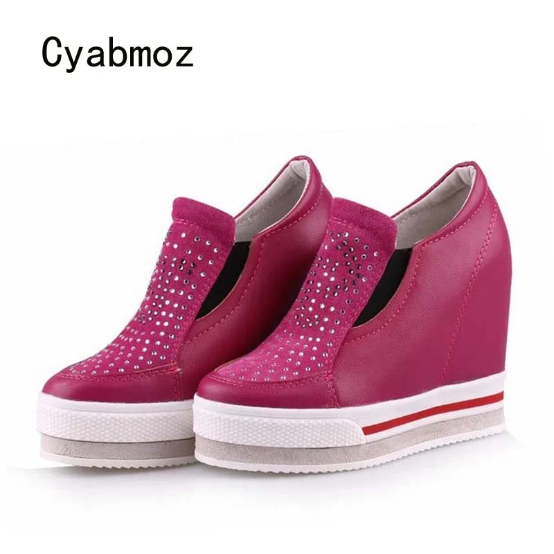 

Cyabmoz Women Genuine leather Shoes Woman High heels Platform Wedge Rhinestone Zapatillas deportivas Zapatos mujer Ladies Shoes