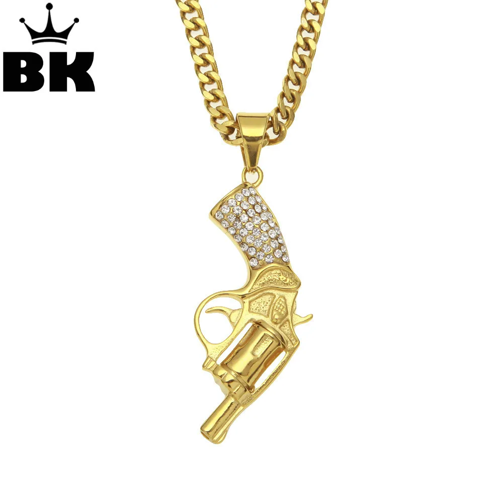 Gold Tone Crystal Revolver Pistol Gun Pendant Necklace Stainless Steel Iced Out Rhinestone Bling Jewelry With 3mm*24inch Chain
Gold Tone Crystal Revolver Pistol Gun Pendant Necklace Stainless Steel Iced Out Rhinestone Bling Jewelry With 3mm*24inch Chain