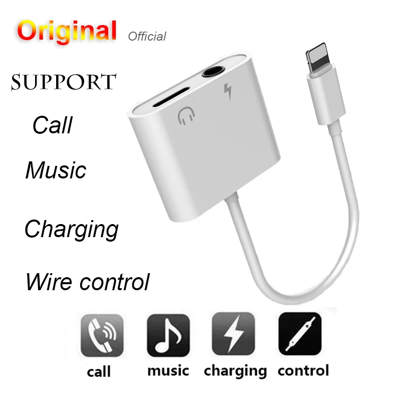 Original 2 in 1 3.5mm Jack Aux Audio Charger Adapter for iPhone X XS MAX XR Fast Charging Earphone Call Remote | Мобильные телефоны