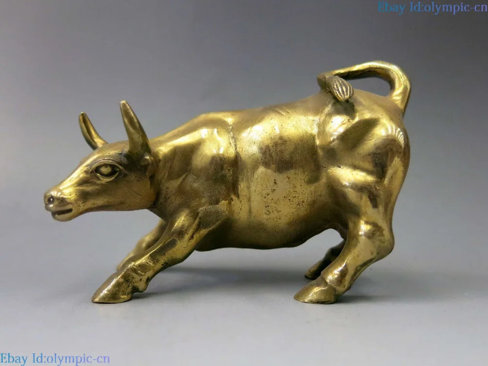 

China brass bull sculpture carved fine copper Feng Shui rising lucky Ox Statue