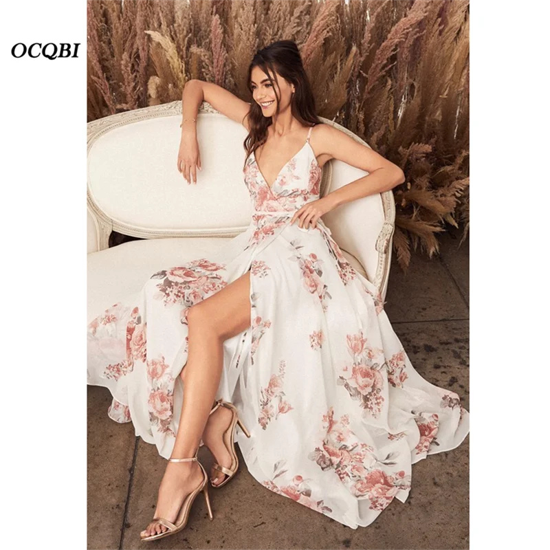 2019 Women Summer Dress Bohemian Sexy Print Beach Dresses Bandage Long Dress Plus Size