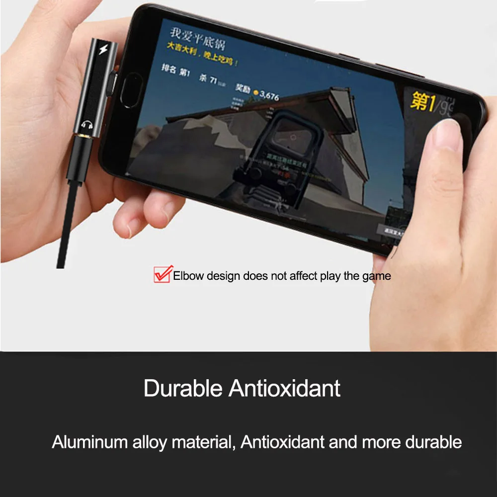2 en 1 Tipo C a conector de 3,5mm convertidor de carga de auriculares Adaptador de Audio USB tipo C para Xiaomi 6 Huawei P10 amigo 20 tipo C teléfonos 4