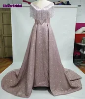 Bling fanatico Borlas de cabo vestido de formatura bling long tassels cape graduation gown big V neck special occasion dresses image